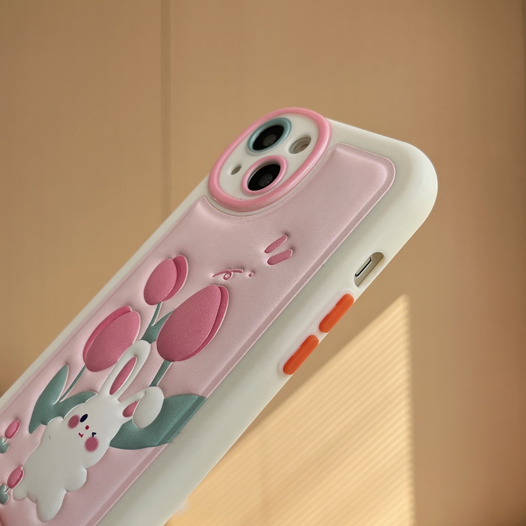 Ốp Điện Thoại TPU PC Silicon Mềm Chống Rơi Hình Hoa Tulip / Thỏ Dễ Thương Cho iPhone 14 13 12 11 Pro Max