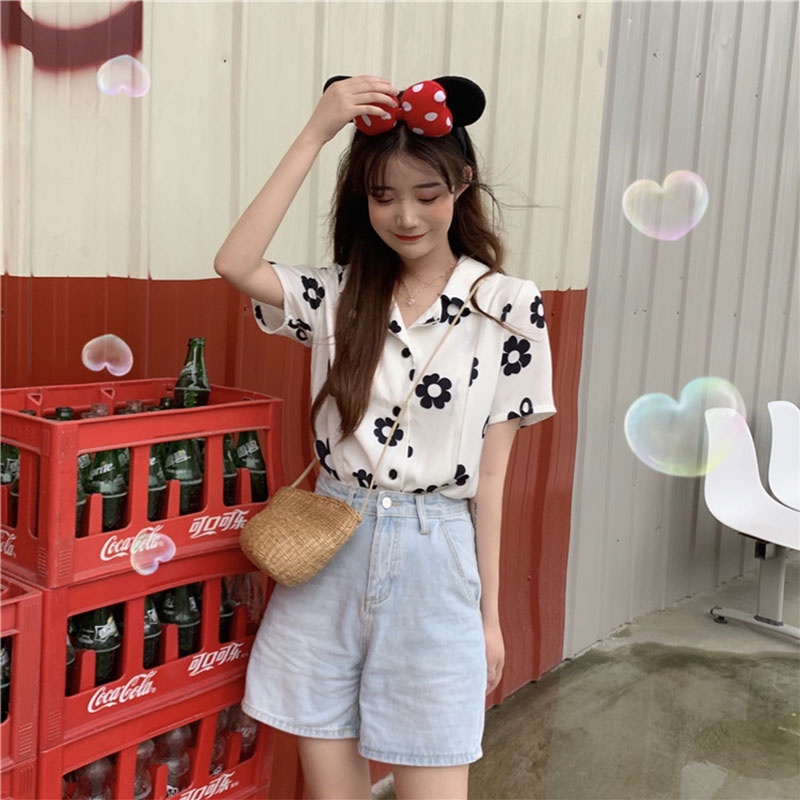 Áo Sơ Mi Dáng Rộng In Hoa Cúc Phong Cách Retro Giản Dị Thời Trang Dành Cho Nữ