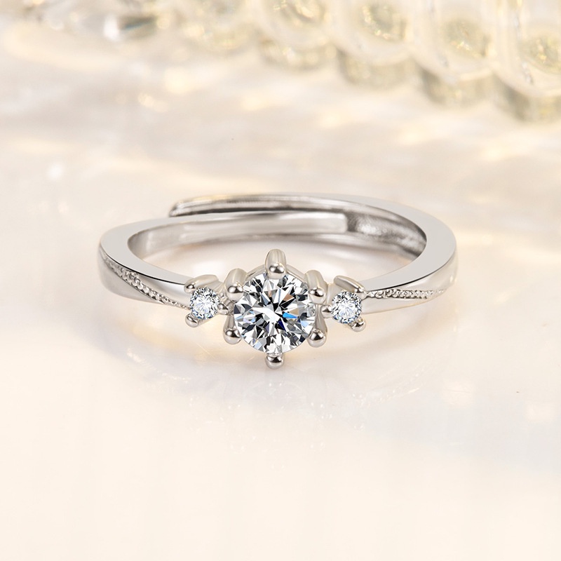 Nhẫn Thép Titan Đính Đá Zircon Màu Bạc Đơn Giản Thời Trang Cho Nam Nữ
