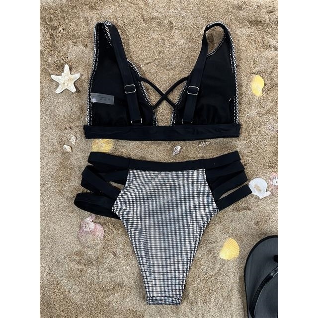 Bikini Hai Mảnh Hở Lưng Màu Bạc Quyến Rũ Cho Nữ