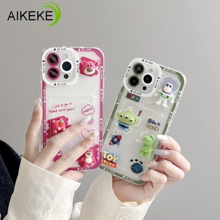 Ốp Điện Thoại TPU Mềm Trong Suốt Có Ví Đựng Thẻ Hình Gấu 3D Cho IPhone 14 + 13 12 11 Pro Max X Xs XR 8 7 + SE 2020 2022