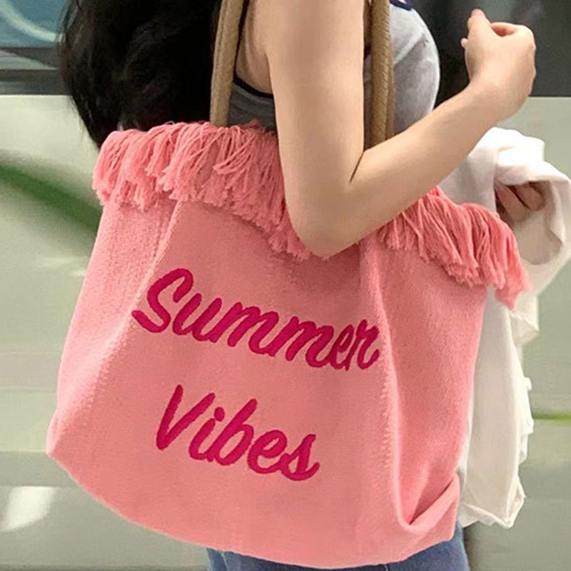 Túi Đeo Vai Bằng Vải canvas Cỡ Lớn In Họa Tiết Màu Hồng Dễ Phối Đồ Thời Trang Cho Nữ