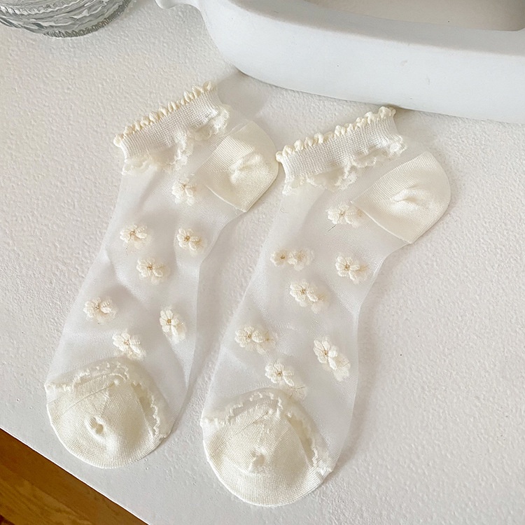 Vớ Cotton Cổ Ngắn Mỏng Màu Trắng Thoáng Khí Thấm Hút Mồ Hôi Phong Cách Nhật Bản Cho Nữ