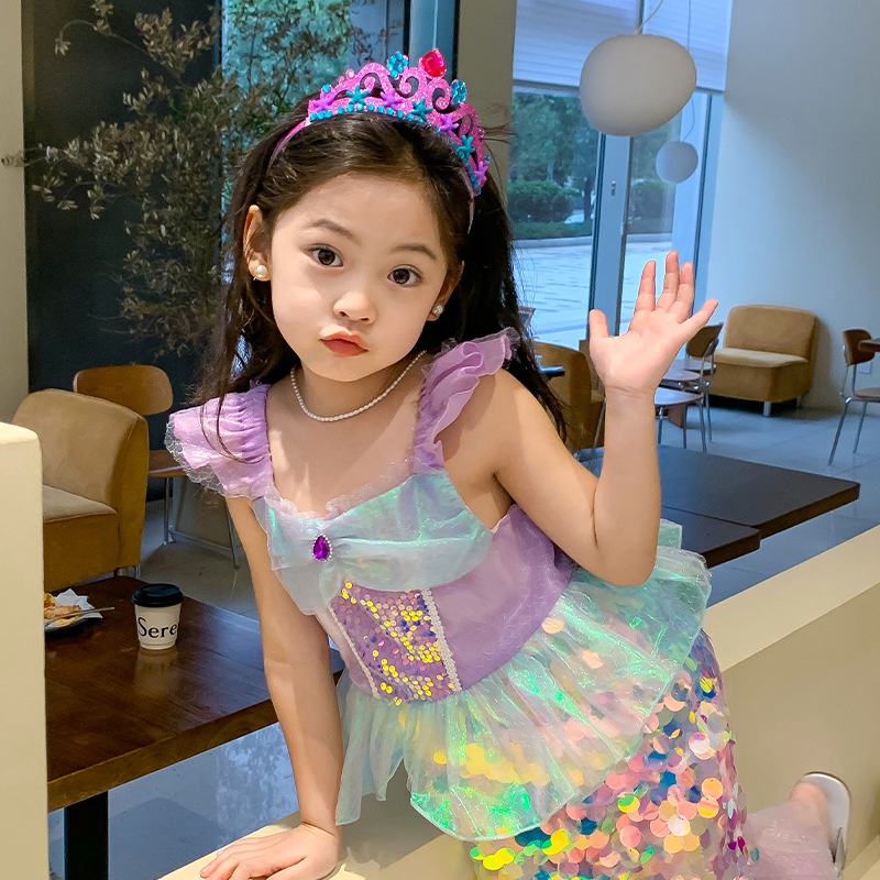 Đầm Công Chúa Tiên Cá Đính Kim Sa Lấp Lánh Cho Bé Gái