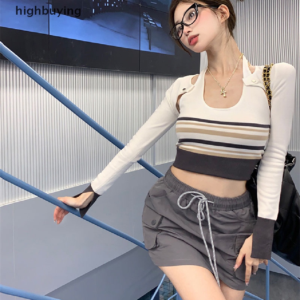 Áo Thun Lửng Hai Dây Họa Tiết Kẻ Sọc Thời Trang Mùa Hè 2023 Cho Nữ