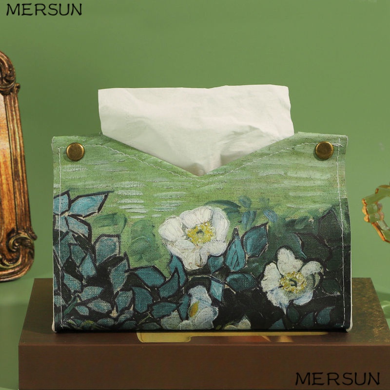 Hộp Đựng Khăn Giấy Để Bàn Họa Tiết Hoa Hồng Trắng Dưới Mặt Trăng Sang Trọng