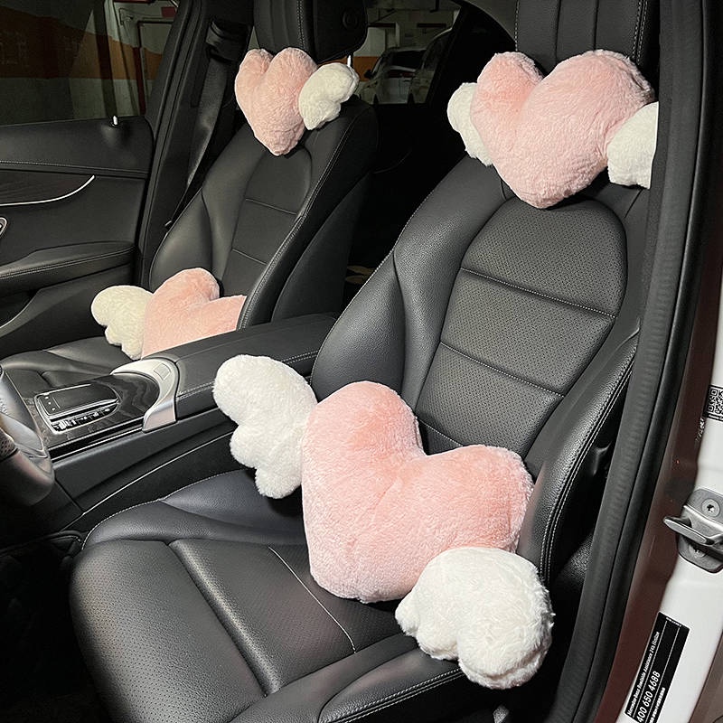 Automotive Headrest Lumbar Support Pillow Driving Waist Support Cute Internet Celebrity Heart Wings Car Neck Support Cushion Car Seat Backrest Waist Pad Nội thất xe hơi gcdZ