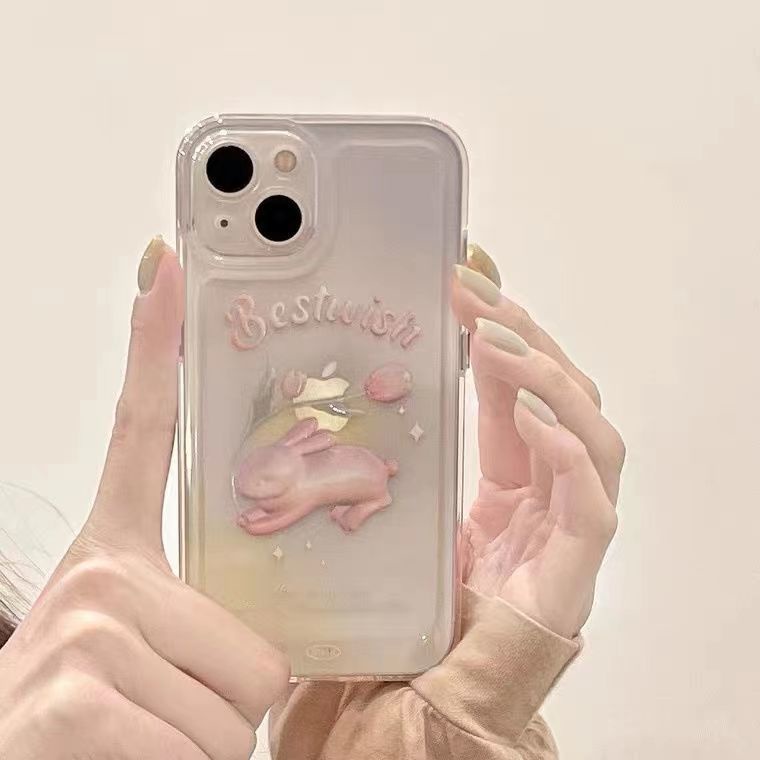 ✅Ốp Điện Thoại Mềm Họa Tiết Thỏ Màu Hồng Bảo Vệ Toàn Diện Cho iPhone 14 13promax 12 11pro xr xs 7 8plus PZ7A