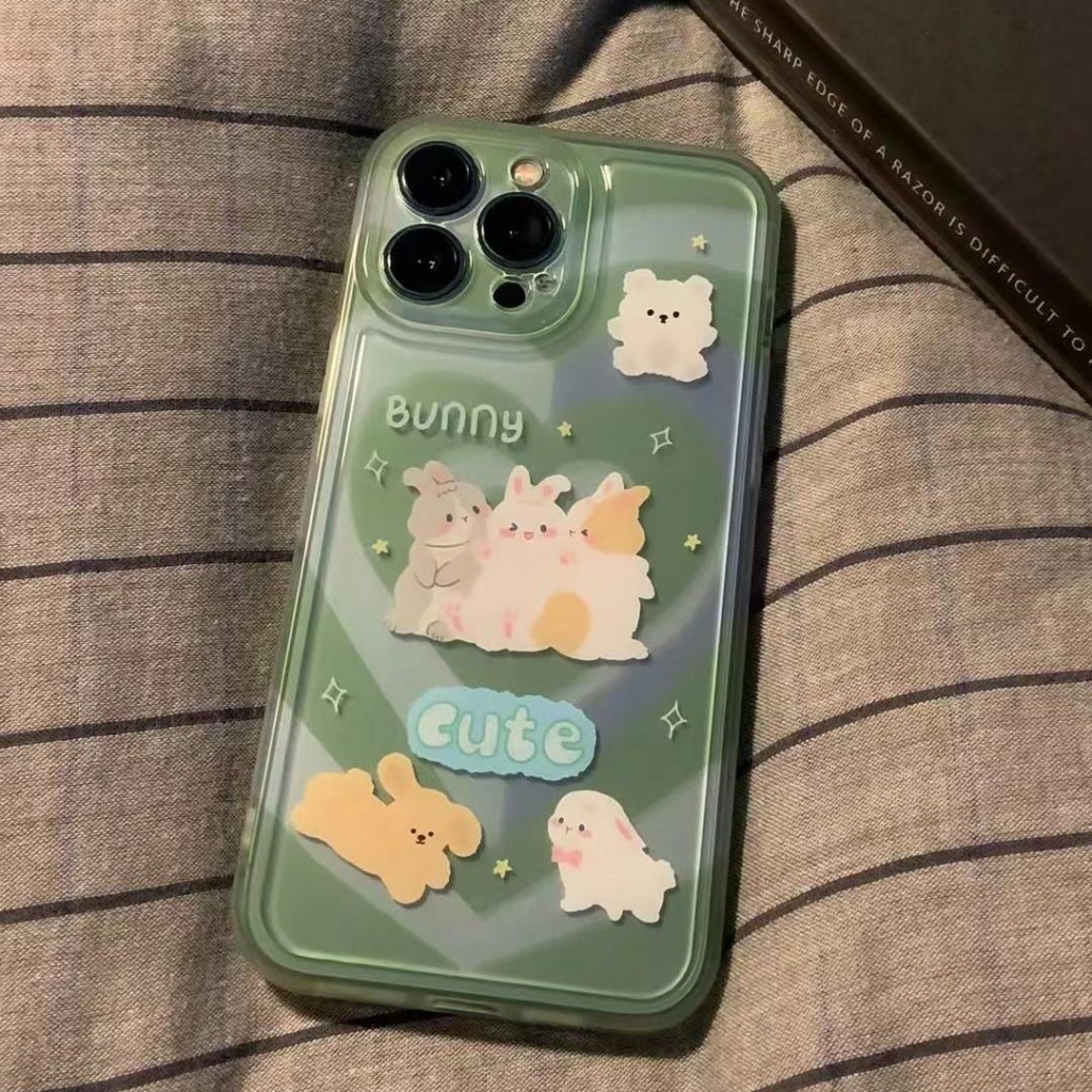 ✅Ốp Điện Thoại Mềm Hình Thỏ Màu Xanh Lá Cho iPhone 14 13promax 12 11pro xr xs 7 8Plus AV5C