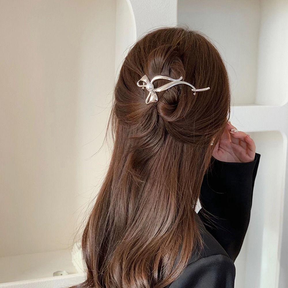 Kẹp Tóc Nơ Bằng Kim Loại Đơn Giản Thời Trang Dành Cho Nữ