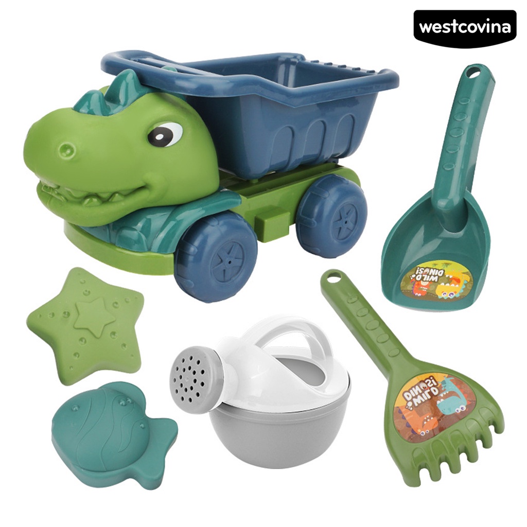 [COD]♋1 Bộ 6 / 7 Dụng Cụ Đào Cát Bằng ABS Hình Khủng Long Hoạt Hình Dễ Thương Vui Nhộn