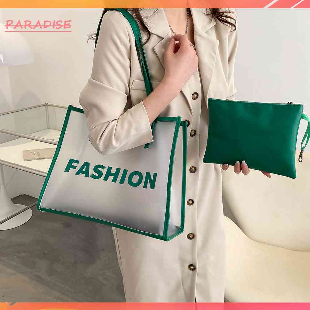 Túi Xách PVC Trong Suốt In Chữ Thời Trang Đi Biển Mùa Hè Cho Nữ