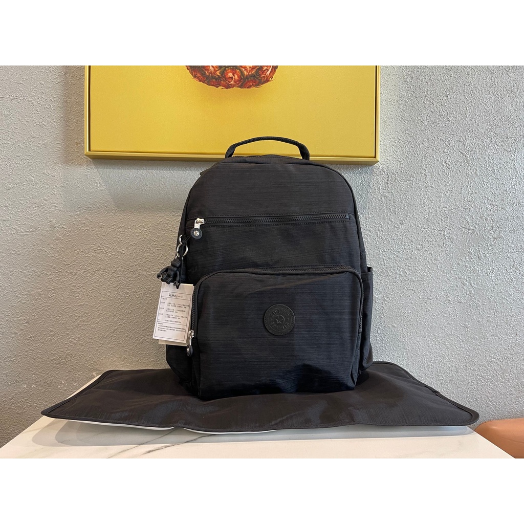 KIPLING Ba Lô Vải Lanh Màu Đen Siêu Nhẹ Sức Chứa Lớn Tiện Dụng Mang Theo Du Lịch Cho Mẹ Bỉm Sữa K14169