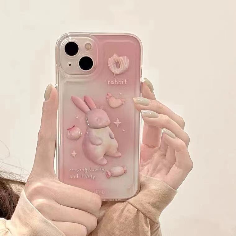 ✅Ốp Điện Thoại Mềm Họa Tiết Thỏ Màu Hồng Bảo Vệ Toàn Diện Cho iPhone 14 13promax 12 11pro xr xs 7 8plus PZ7A