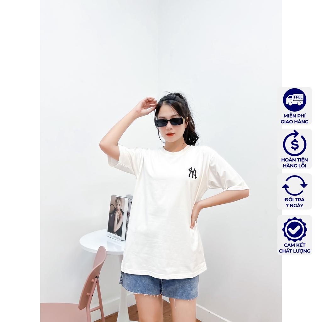 Áo Thun MLB NY Áo Phông MLB Nam Nữ Tay Lỡ Form Rộng trắng đen họa tiết chữ sau lưng phối màu