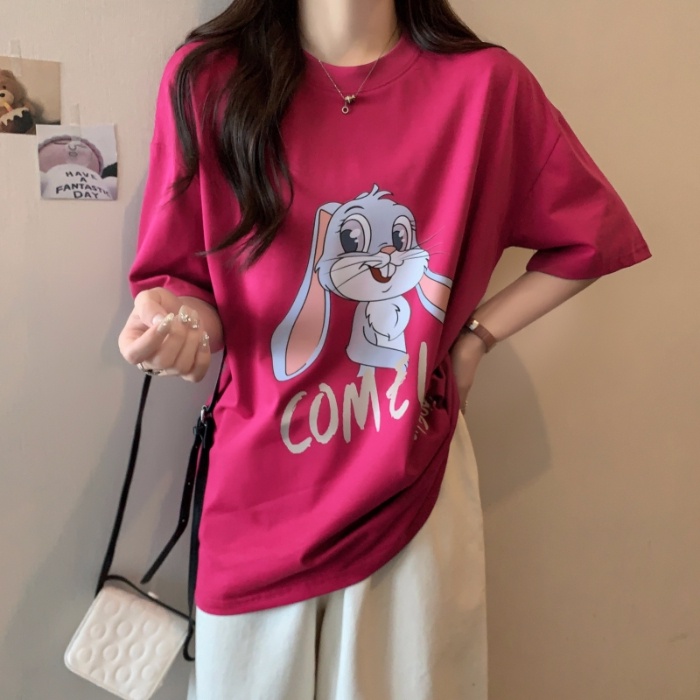 Áo Thun NgắN Tay Cổ TròN In HìNh Thỏ ThờI Trang MùA Hè MớI