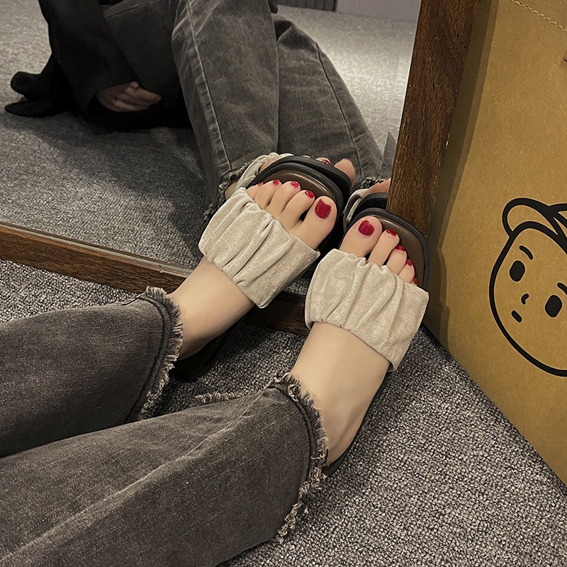 Dép Sandal Xếp Ly Mũi Vuông Phong Cách Pháp Thời Trang Mùa Hè Cho Nữ Crush151