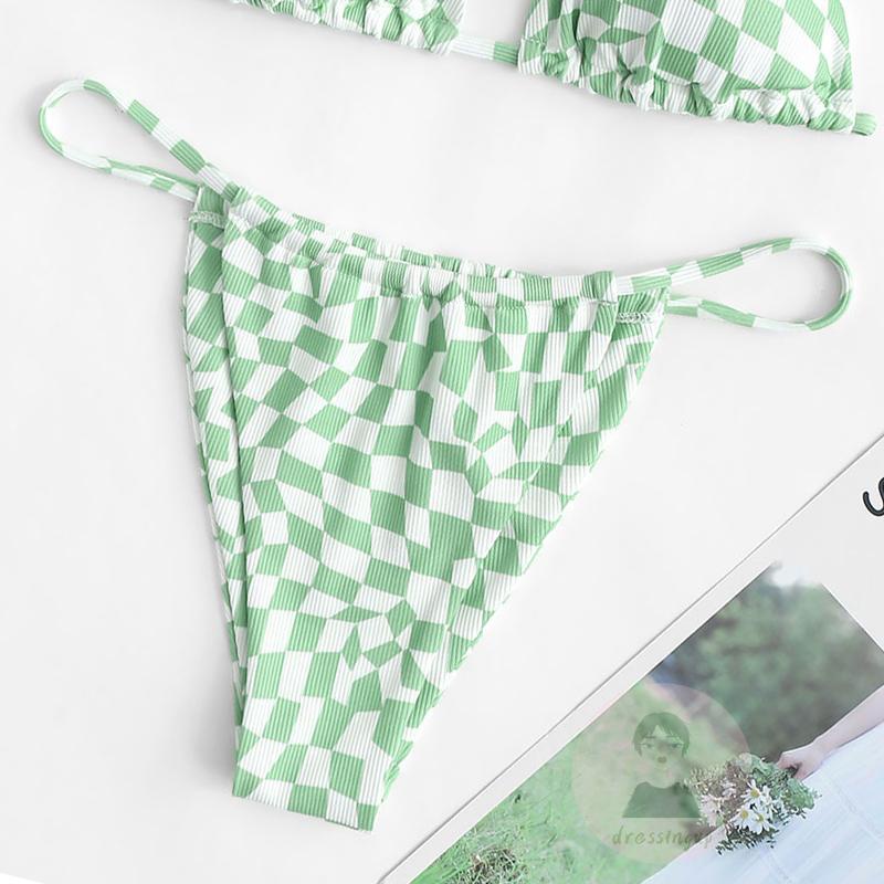 Bộ Đồ Bơi Nữ Eo Thấp Họa Tiết Caro Thời Trang Mùa Hè