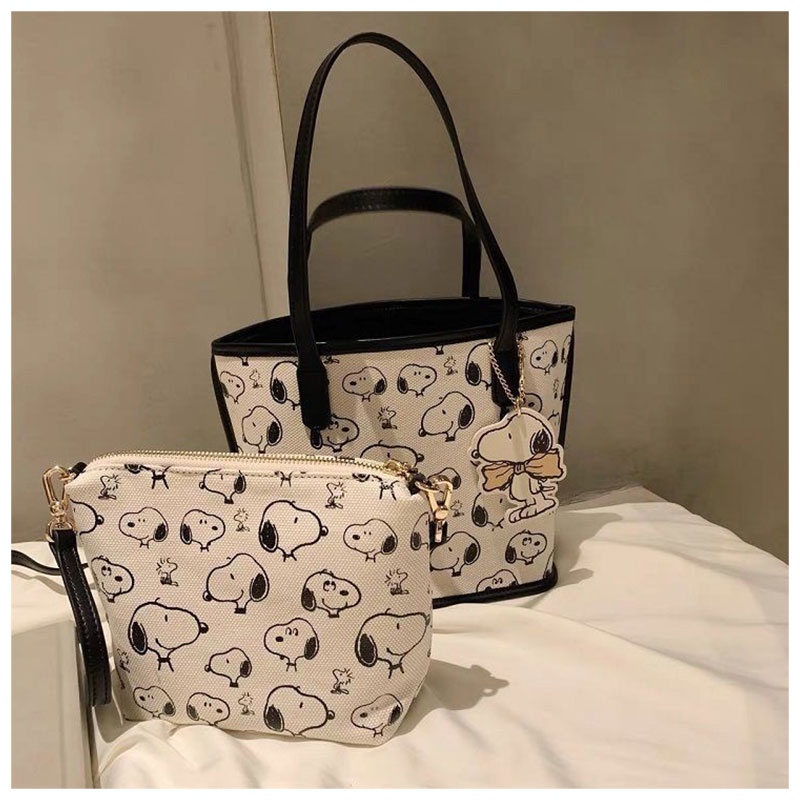 MISCHA Túi Xách Đeo Vai In Hoạ Tiết Snoopy Đơn Giản Xinh Xắn Thời Trang Dành Cho Nữ