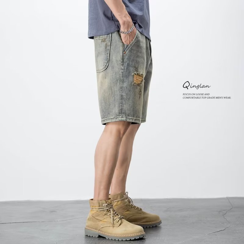 Quần Jeans Lửng Rách Gối Thời Trang Dành Cho Nam