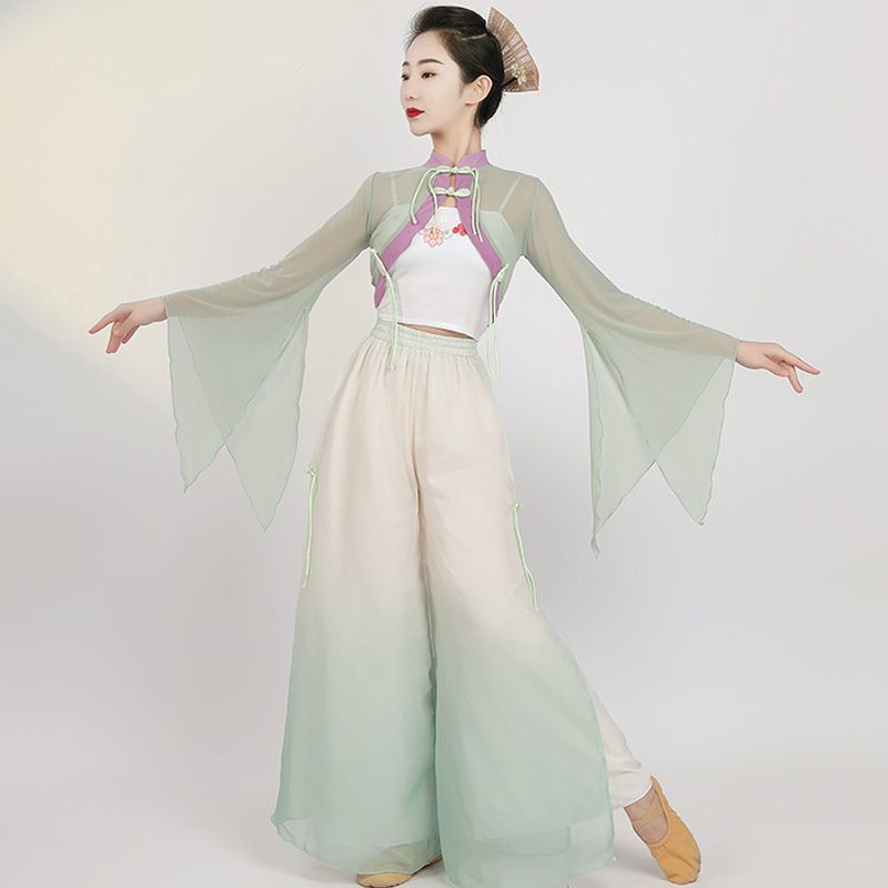 ((M &amp; E) Trang Phục Múa Dân Tộc Trung Hoa Thanh Lịch Hai Nút Màu Gradient