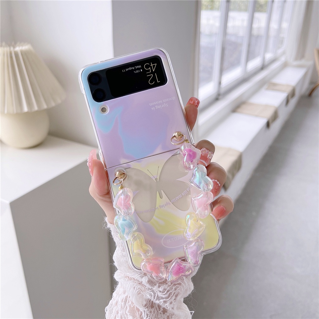 Ốp Điện Thoại Có Dây Gài Họa Tiết Bướm Cho Samsung Galaxy Z Flip 3 5G Z Flip3 Flip4 Zflip3
