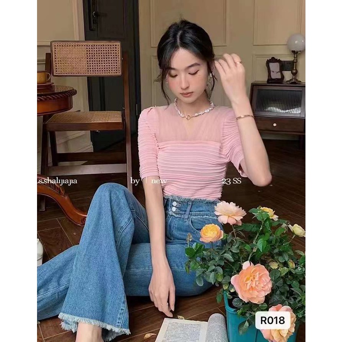 NRVP Áo Thun Nữ Ngắn Tay Màu Trơn Lưng Đẹp Thoải Mái Phong Cách Hàn Quốc