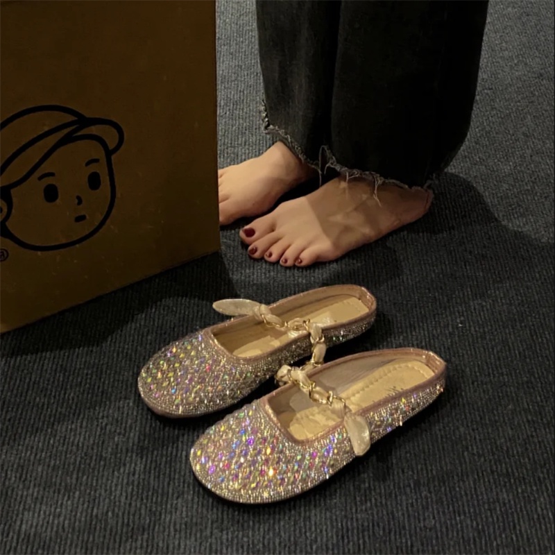 Oeteo Giày Búp Bê Đế Bằng Đính Đá Lấp Lánh Thời Trang Cho Nữ