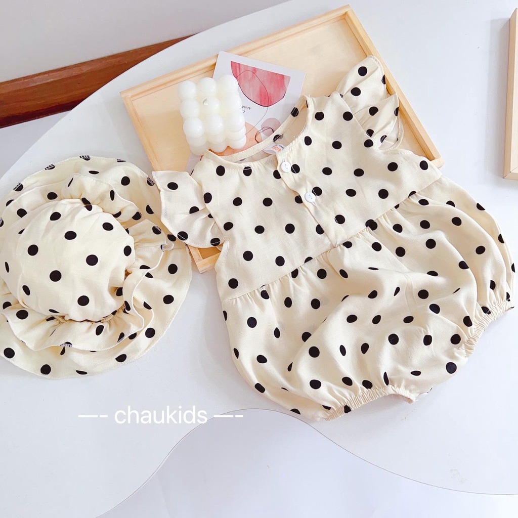 Set body 2 chi tiết họa tiết châm bi xinh xắn cho bé gái gồm 1 body chip + 1 mũ