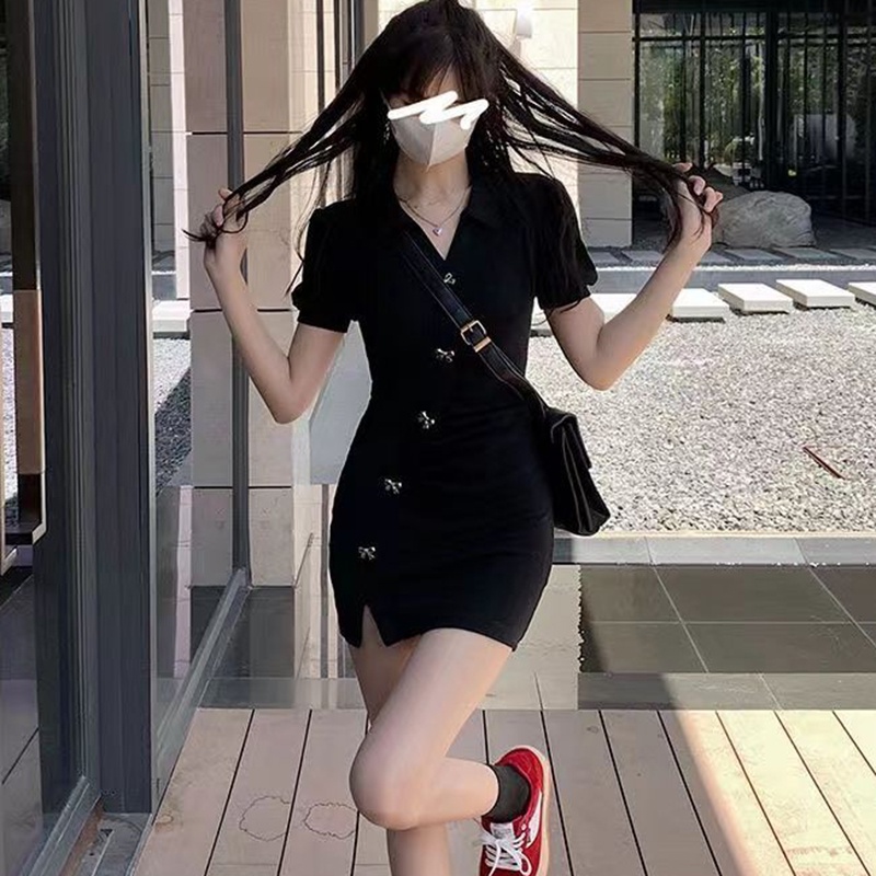 IELGY   Đầm Tay Ngắn Dáng Ôm Thời Trang Quyến Rũ Cho Nữ