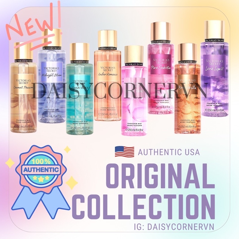 Original - Xịt thơm Body Mist Victoria’s Secret - Amber Romance - Aqua Kiss - Pure Seduction - Love Spell