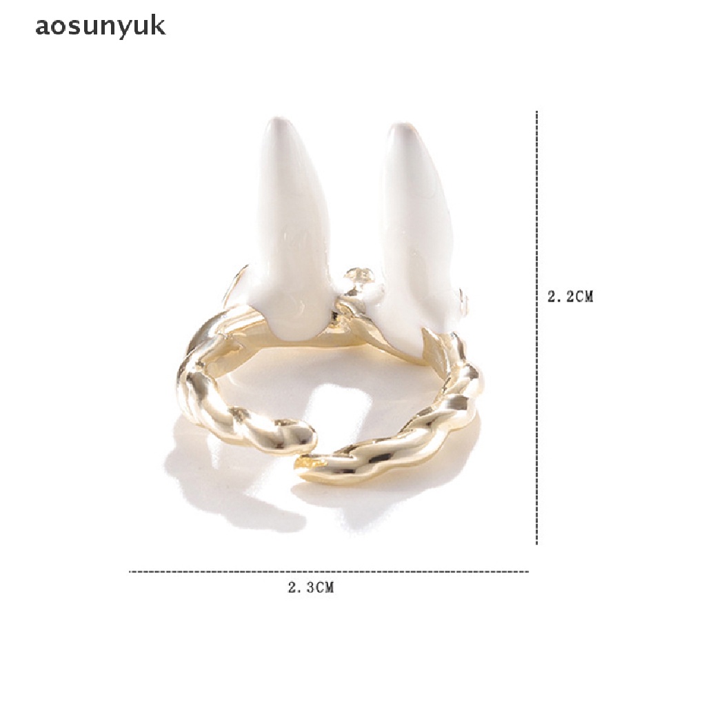 Aosunyuk Nhẫn Hở Hình Tai Thỏ Bằng Kim Loại Đính Đá Zircon Màu Trắng Dễ Thương Phong Cách Punk Thời Trang 2022 Cho Nam Và Nữ