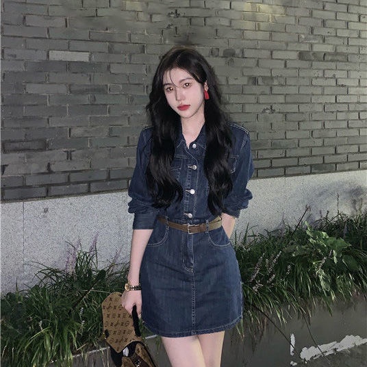 Đầm denim Mỏng Cỡ Lớn Phong Cách retro Mùa Xuân Thu Mới Cho Nữ