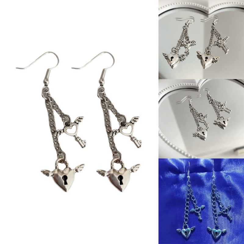 Bông Tai Dáng Dài Hình Chìa Khóa Trái Tim Phong Cách Harajuku Dễ Thương Ngọt Ngào Cho Nữ Y2k