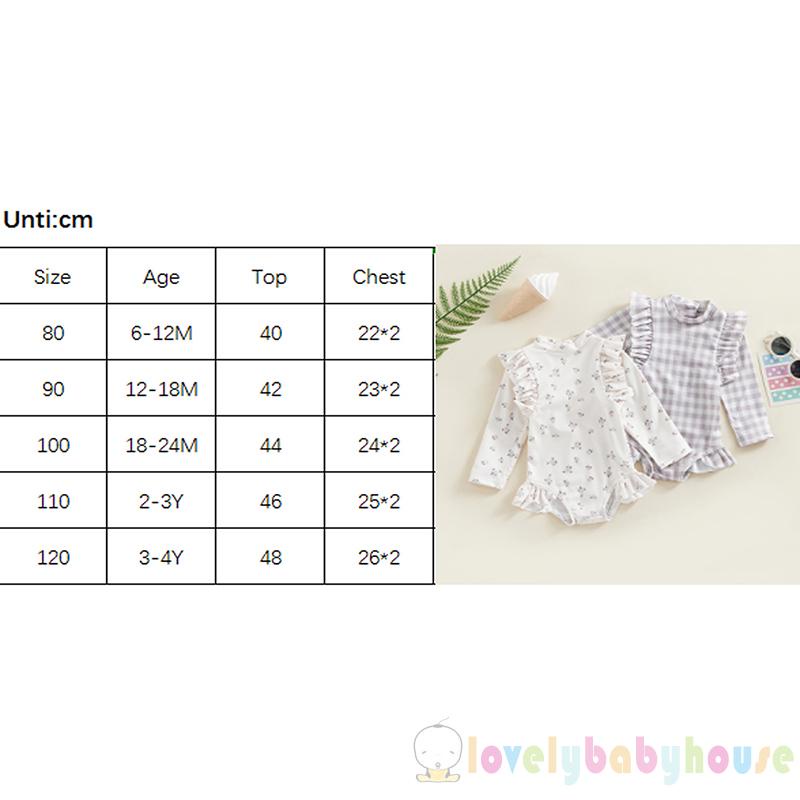 Bộ Đồ Bơi Bikini Tay Dài Cổ Tròn In Hoa / Kẻ Sọc Thời Trang Mùa Hè Cho Bé Gái