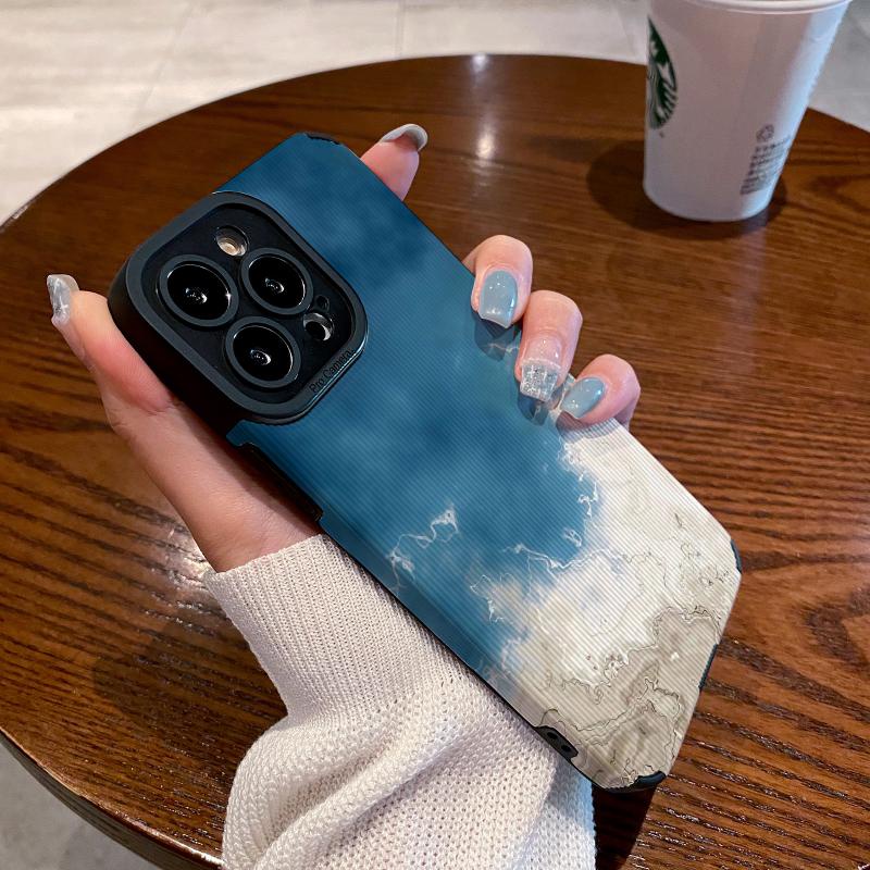 Ốp Điện Thoại Họa Tiết Ghép Nối Màu Xanh Dương Và Trắng Chống Rơi Cho Iphone 14 / 13 / 12 Pro Promax 11 X XS XR XSmax 7 / 8Plus