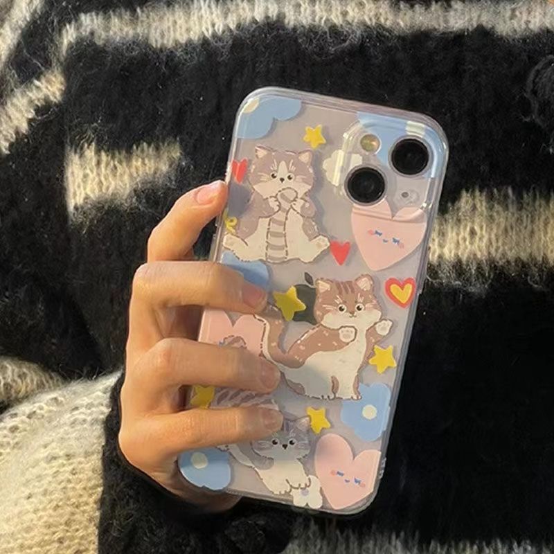 ✅Ốp Điện Thoại Mềm Trong Suốt Hình Mèo Dễ Thương Cho iPhone 14 13Promax 12 11 XS / 8p / XR 7pins