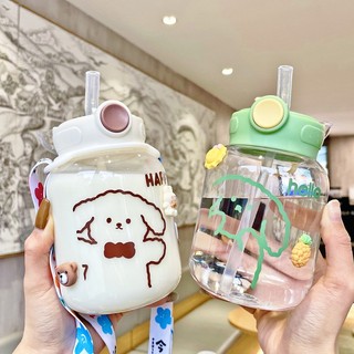 600ml bình đựng nước có ống hút bình nước nhựa cute bình nước cho bé nóng bằng nhựa kèm ống hút và dây đeo dễ thương cho bé gái