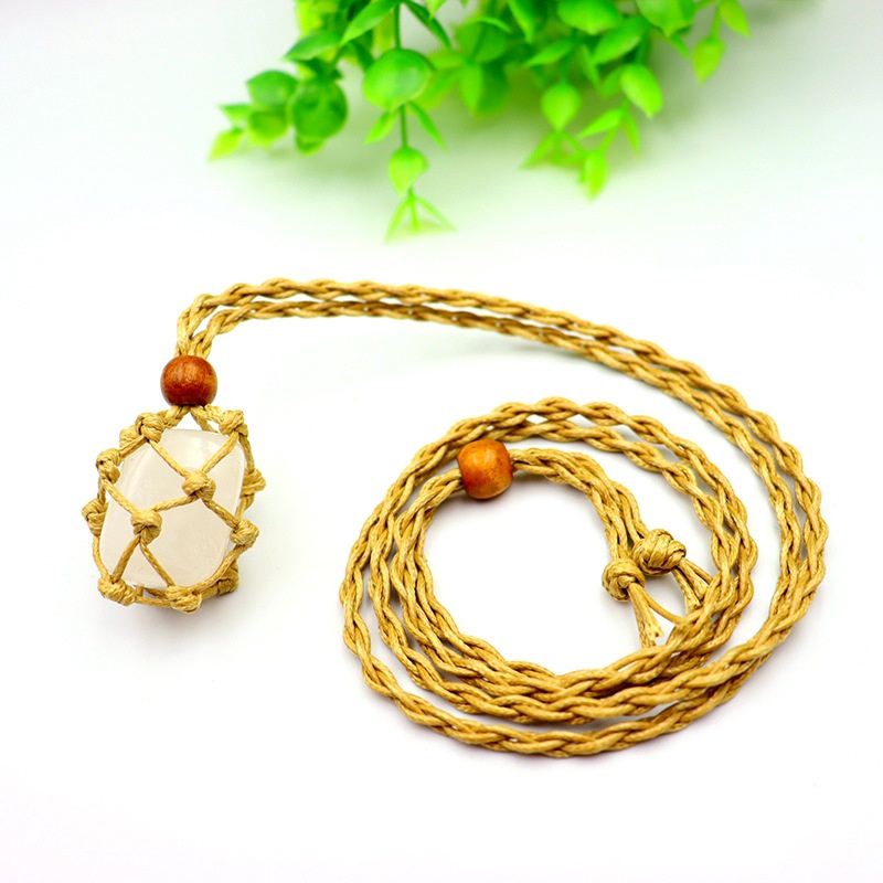 Vòng cổ Mặt Túi Lưới Đá Tự Nhiên Dệt retro Có Thể Điều Chỉnh