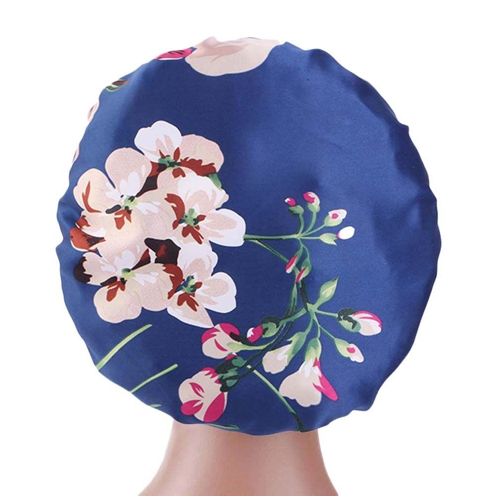 Mũ Trùm Đầu Bằng Satin Co Giãn In Họa Tiết Hoa Xinh Xắn