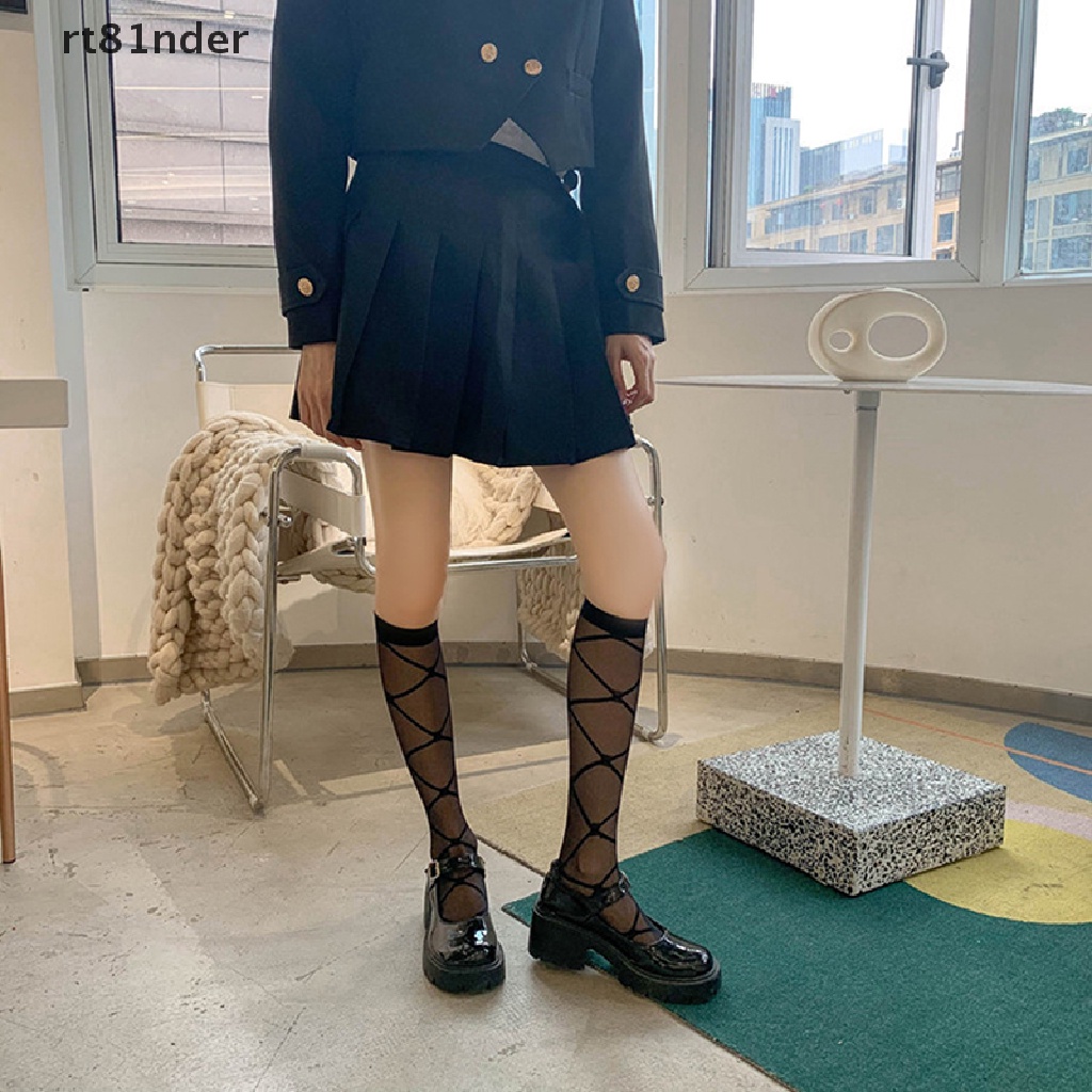 Rt Vớ Dài Đến Đầu Gối Nylon Siêu Mỏng Họa Tiết Hình Thoi Phong Cách Nữ Sinh JK Phối Ren Gợi Cảm n