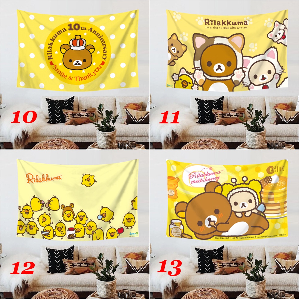 Thảm Treo Tường Trang Trí Phòng Ngủ In Hình Rilakkuma Dễ Thương Kèm Kẹp Tiện Dụng
