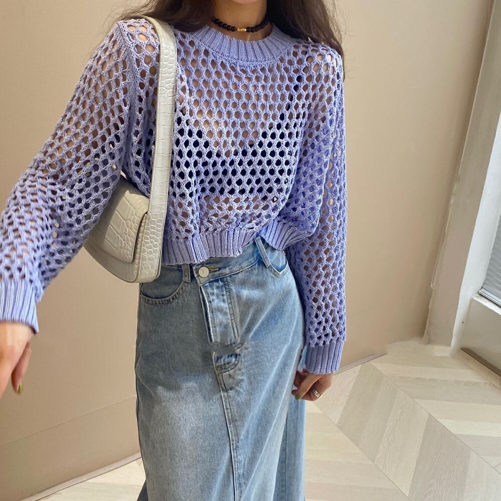 Áo Dệt Kim Mùa Hè 2023 Áo Blouse Khoét Lỗ Mới