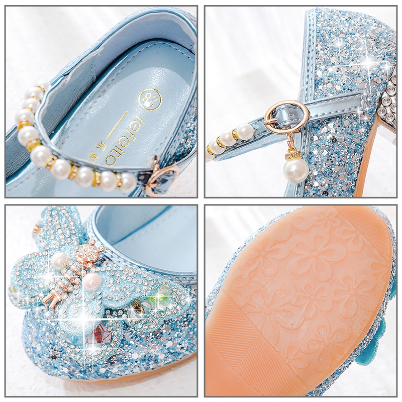 Bololo Dép Cao Gót Đính Pha Lê Họa Tiết Bướm Xinh Xắn Thời Trang Cho Bé Gái