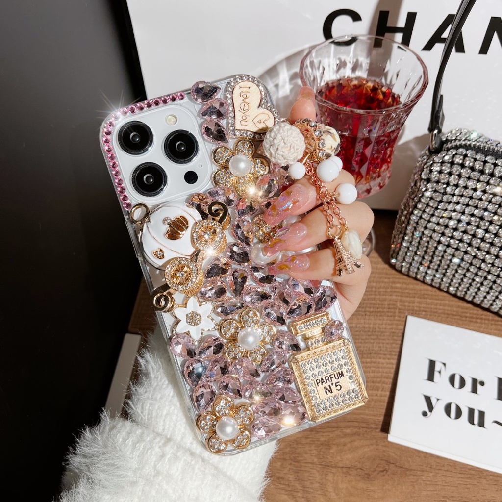 Ốp Điện Thoại Cho iPhone 14 Pro Max 13 12 11 Pro Max XS Max XR 7 8 6 6S Plus 13 12 Hình Chai Nước Hoa 3D Đính Đá Giả Lấp Lánh
