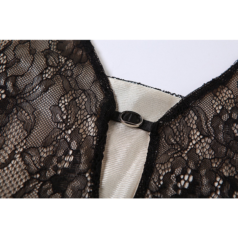 Đầm Hai Dây Cổ Chữ V Phối Ren Gợi Cảm Cho Nữ