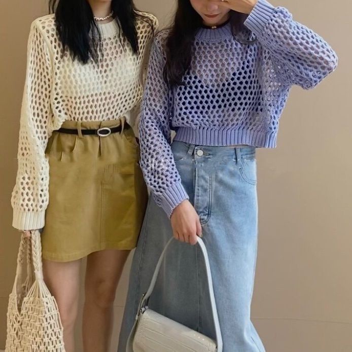 Áo Dệt Kim Mùa Hè 2023 Áo Blouse Khoét Lỗ Mới