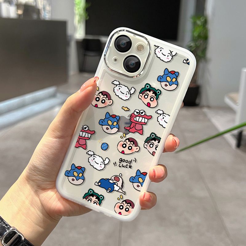 len cover camera 11 promax Ốp Điện Thoại Trong Suốt Chống Sốc Mạ Điện Họa Tiết Cậu Bé Bút Chì Cho iPhone 14 11 13 12 Pro Max