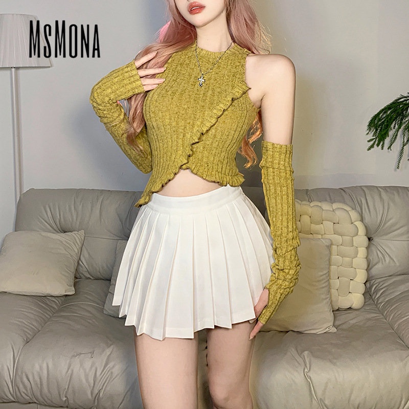 MsMona Áo Thun Cổ Tròn Dáng Ôm Màu Trơn Thời Trang 2023 Quyến Rũ Cho Nữ