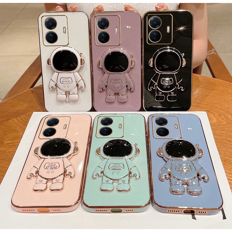 Ốp Điện Thoại Dẻo Họa Tiết Phi Hành Gia 3D Kèm Giá Đỡ Cho Vivo Y02 Y55 V25 V25e V21 V20 SE Y51 Y31 2020